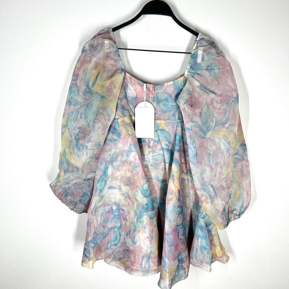 NEW SELKIE Sz XS The Princess Mini Dress in Stepmom Pastel Watercolor - Picture 3 of 13